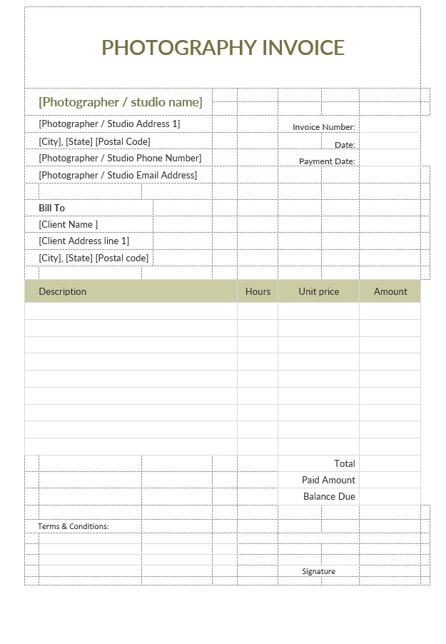 Sample Photography Invoice Template PSD template